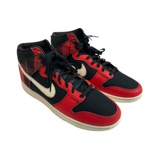 Nike Men's Dunk Hi Retro SE Black University Red Tartan Plaid Size 13 DV0826-00